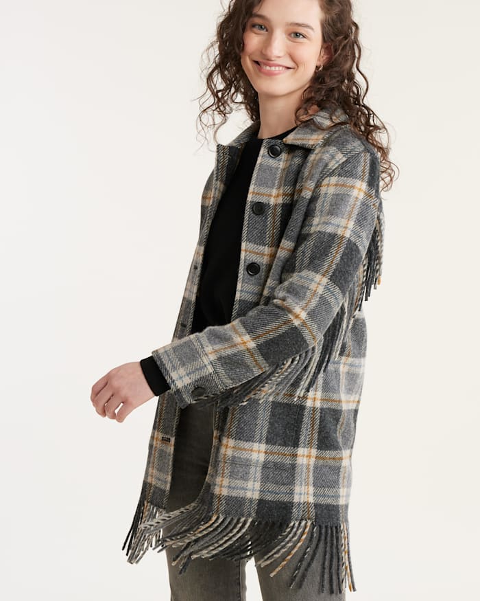 WOMEN'S PLAID JOLENE WOOL FRINGED JACKET